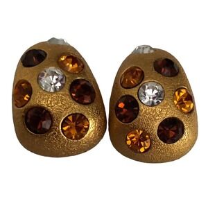 Jackie Collins Multi Amber Color Rhinestone Gold Tone Clip-on Earrings 1980s